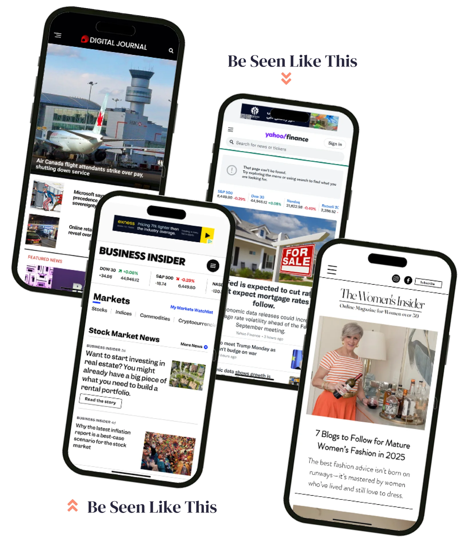 Screenshots of publications on mobile phones